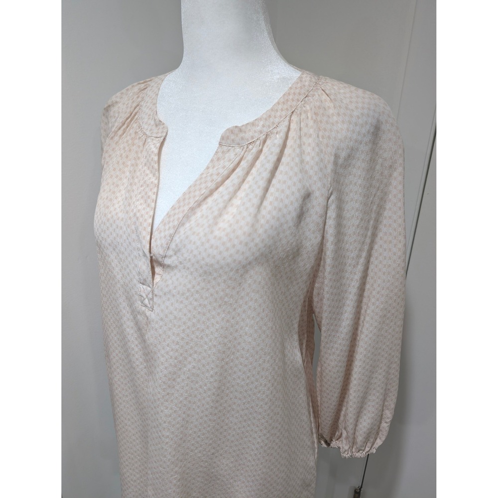 Joie Pink 100% Silk Pink Geometric Print Split Neck 3/4 Sleeve Blouse Top XS - Picture 4 of 8